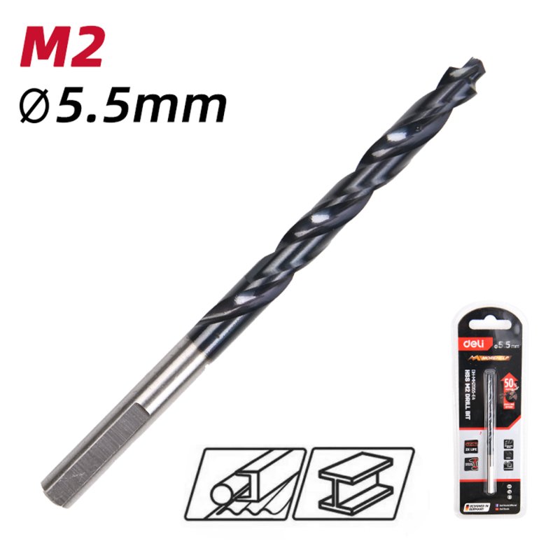 Сверло по металлу Deli RS EDH-MHZ055-E4, 5.5 мм, DIN 338, HSS-TiN