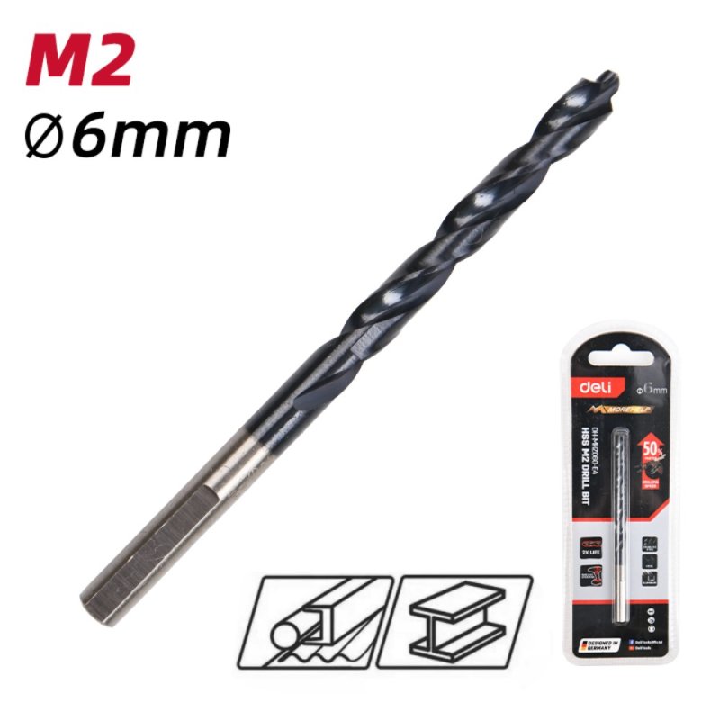 Сверло по металлу Deli RS EDH-MHZ060-E4, 6.0 мм, DIN 338, HSS-TiN