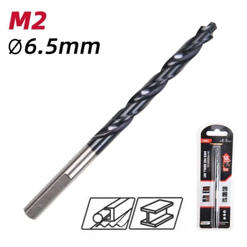 Сверло по металлу Deli RS EDH-MHZ065-E4, 6.5 мм, DIN 338, HSS-TiN