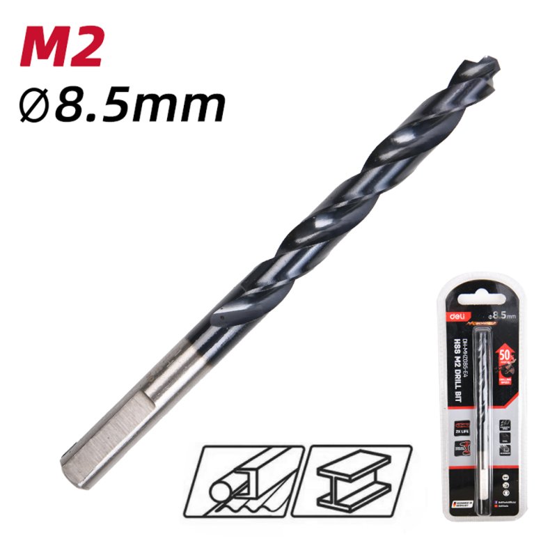 Сверло по металлу Deli RS EDH-MHZ085-E4, 8.5 мм, DIN 338, HSS-TiN