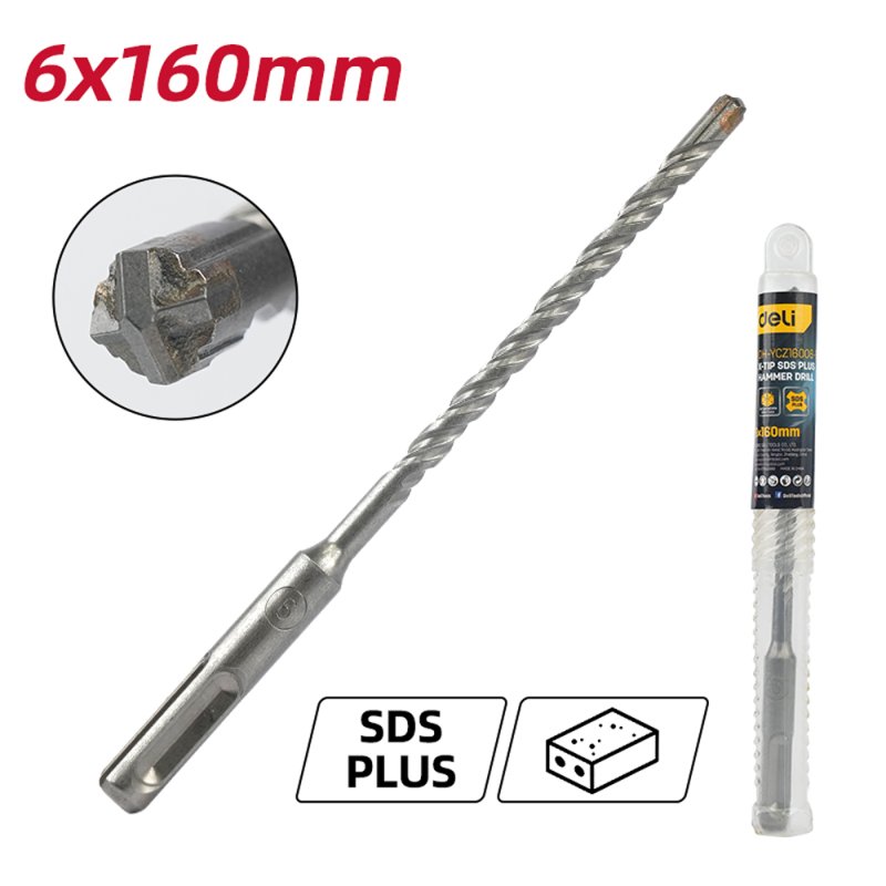 Бур по бетону Deli YS EDH-YCZ16006-E1, 6 x 160 мм, X-Tip, SDS-PLUS