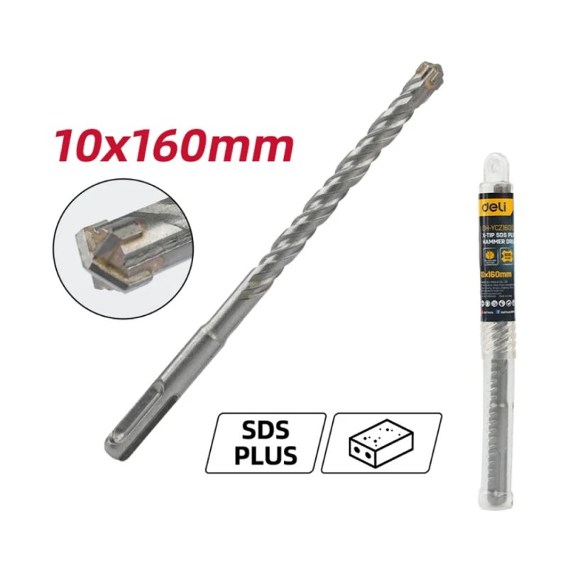 Бур по бетону Deli YS EDH-YCZ16010-E1, 10 x 160 мм, X-Tip, SDS-PLUS