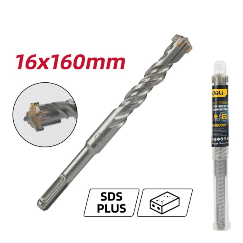 Бур по бетону Deli YS EDH-YCZ16016-E1, 16 x160 мм, X-Tip, SDS-PLUS