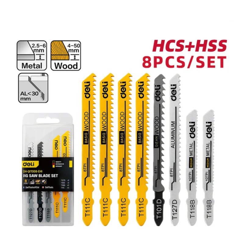 Набор пилок Deli YS EDH-QJT008-EH1, для лобзика, универсальный, 8 шт