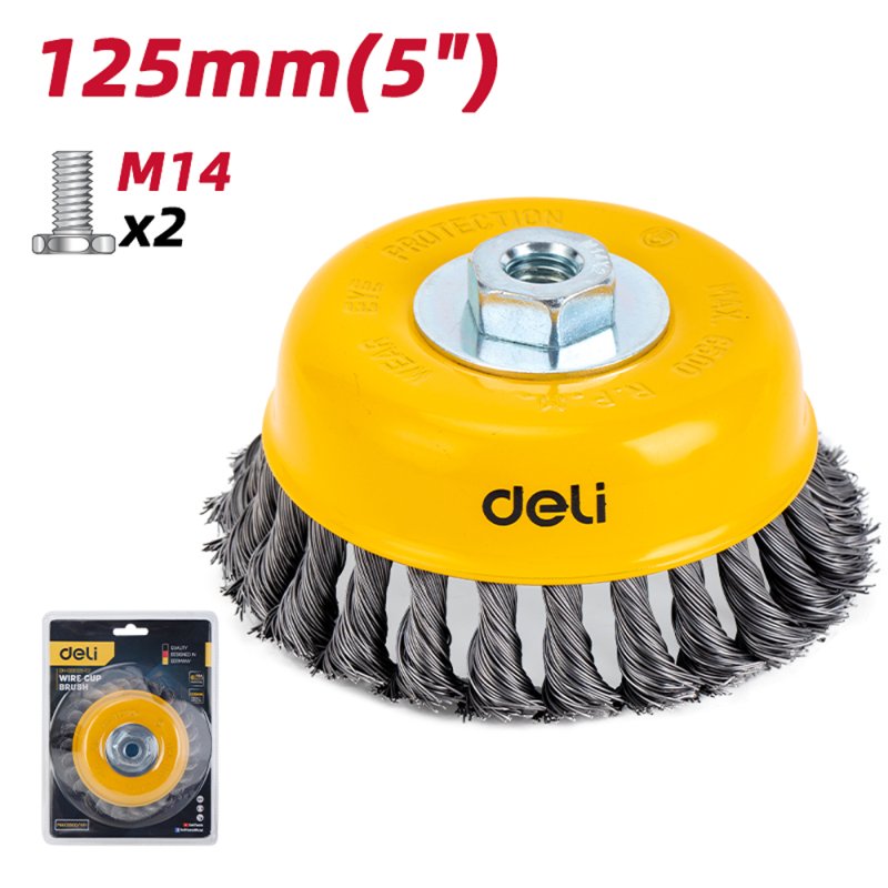 Щетка для УШМ Deli YS EDH-GSS125-E2, чашечная, проволочная, 125 мм