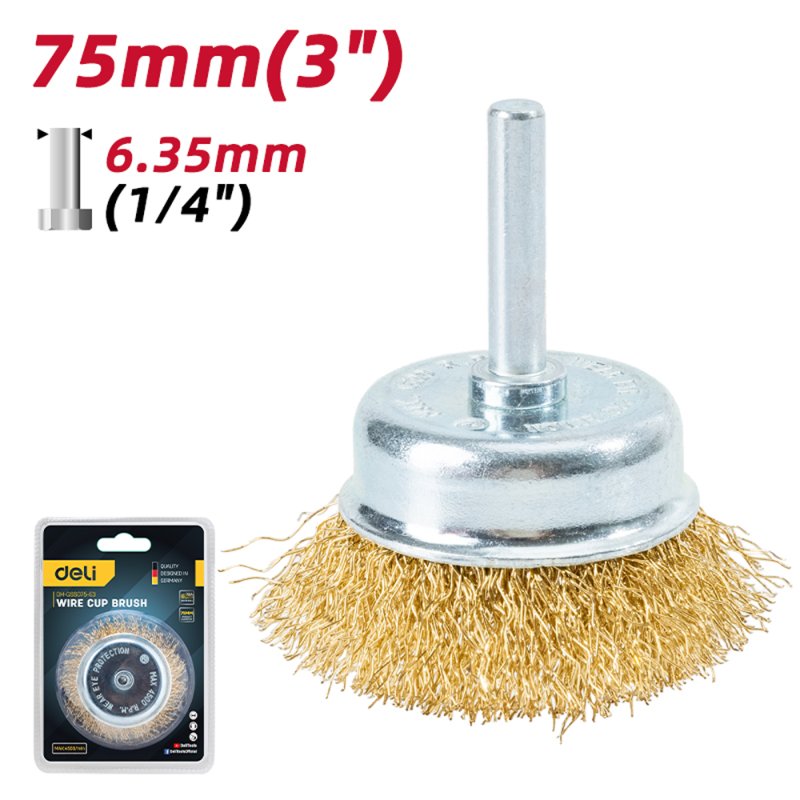 Щетка для дрели Deli YS EDH-GSS075-E3, чашечная, проволочная