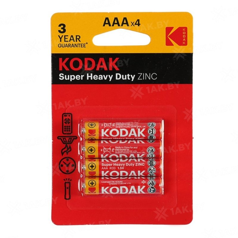Батарейки алкалиновые Kodak Extra Heavy Duty BL, 1,5 V, R03 (AAA) 4 шт