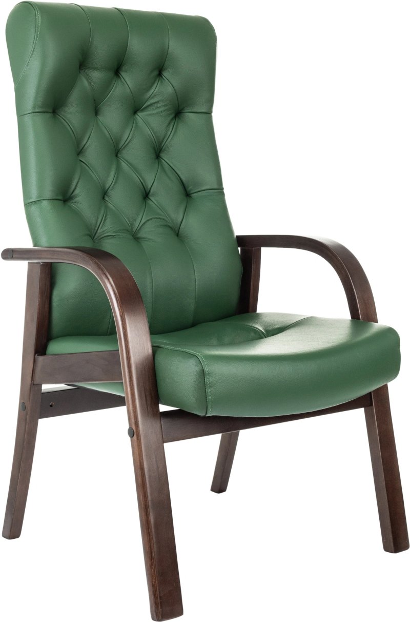 Кресло Бюрократ T-9928WALNUT-CF, натуральная кожа, зеленый, каркас дерево