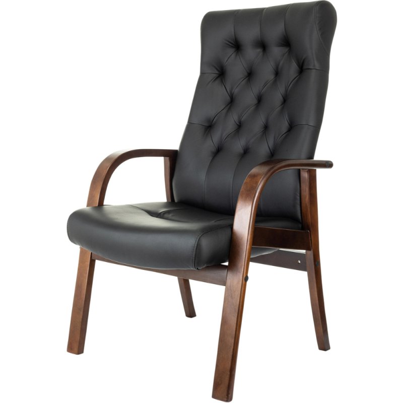 Кресло Бюрократ T-9928WALNUT-CF, натуральная кожа, черный, каркас дерево