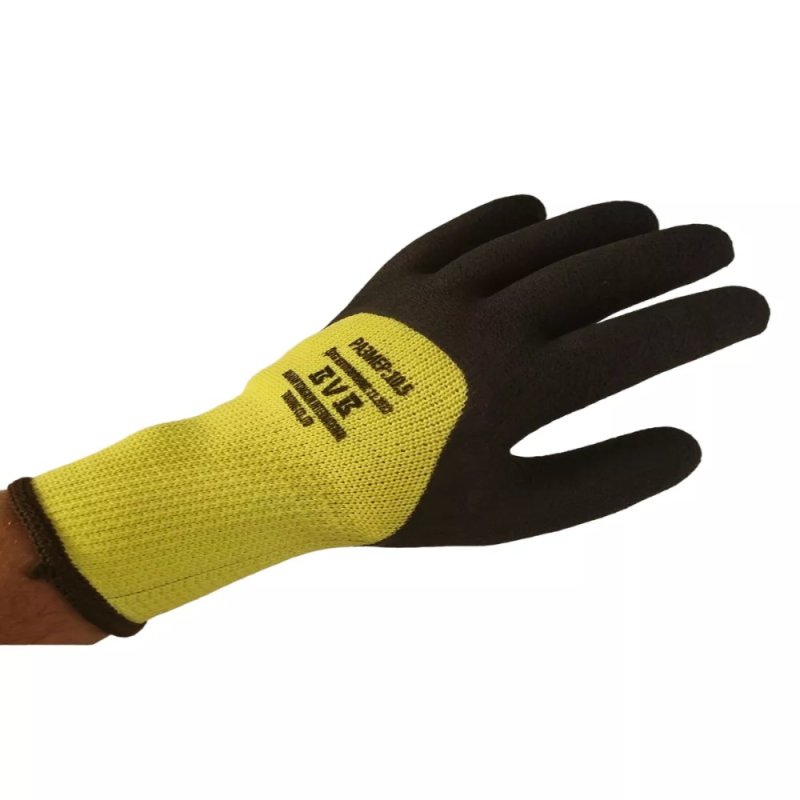 Перчатки полиэстеровые BVB, с латексным покрытием, 10 кл. вязки, р-р 10,5, с внутр. ворс. начесом, салатовый, черный