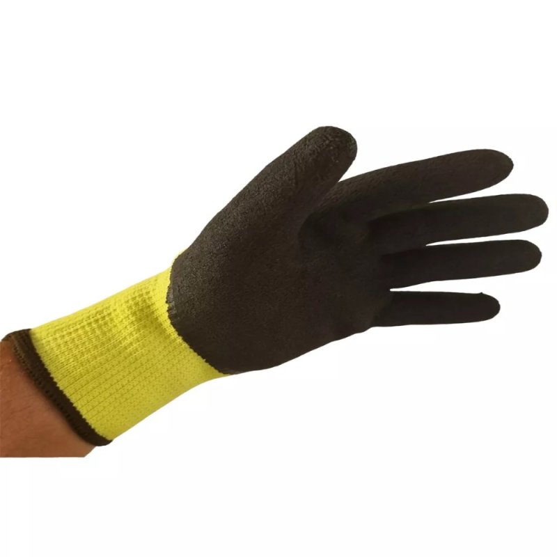 Перчатки полиэстеровые BVB, с латексным покрытием, 10 кл. вязки, р-р 10,5, с внутр. ворс. начесом, салатовый, черный