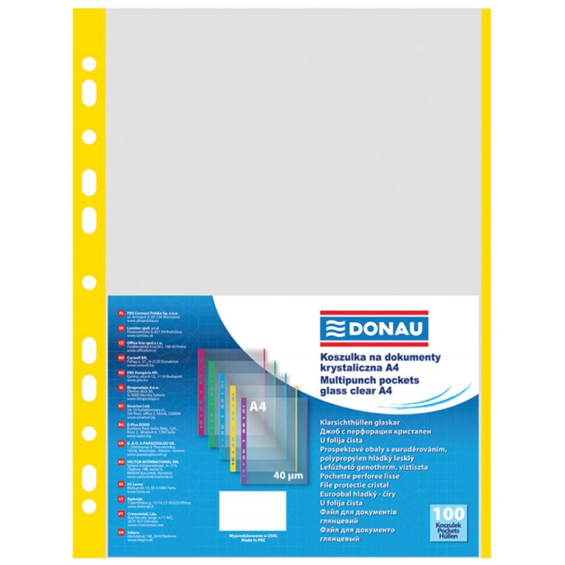 Файл (папка-карман) с цветной перфорацией, A4, 100 шт, 40 мкм, желтый