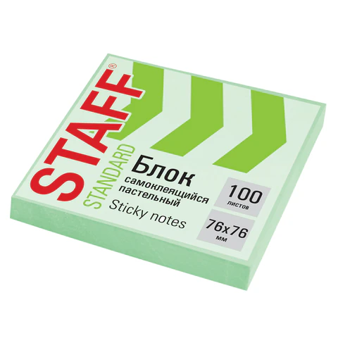 Блок самоклеящийся (стикеры) STAFF 76х76 мм, зеленый, 100 листов