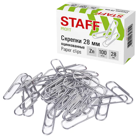 Скрепки STAFF, оцинкованные, 100 шт., в картонной коробке