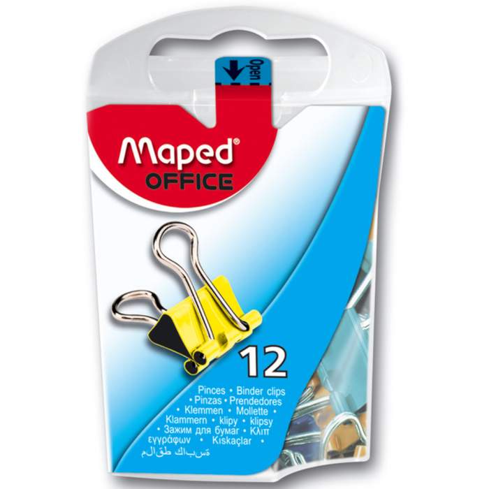 Зажим для бумаг Maped, 15 мм, 12 шт, ассорти
