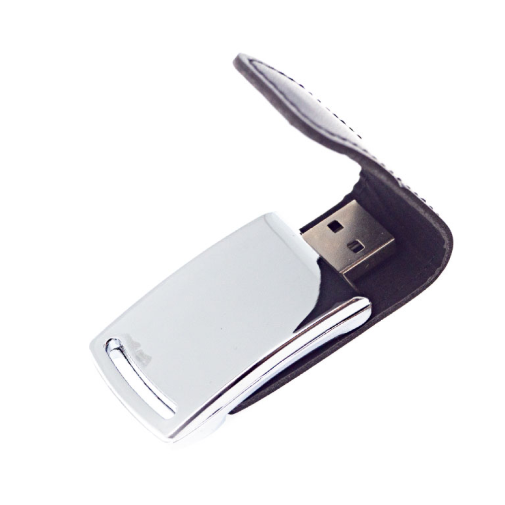 USB Flash 2.0 32 Gb VDL-014, метал, кож.зам., черный