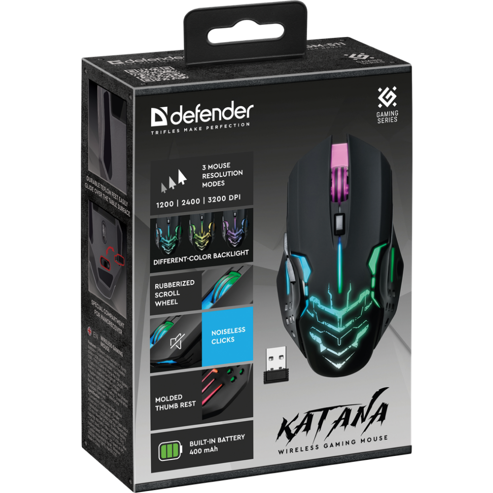 Мышь DEFENDER Katana GM-511, оптич., беспроводная, черный, 3200 dpi