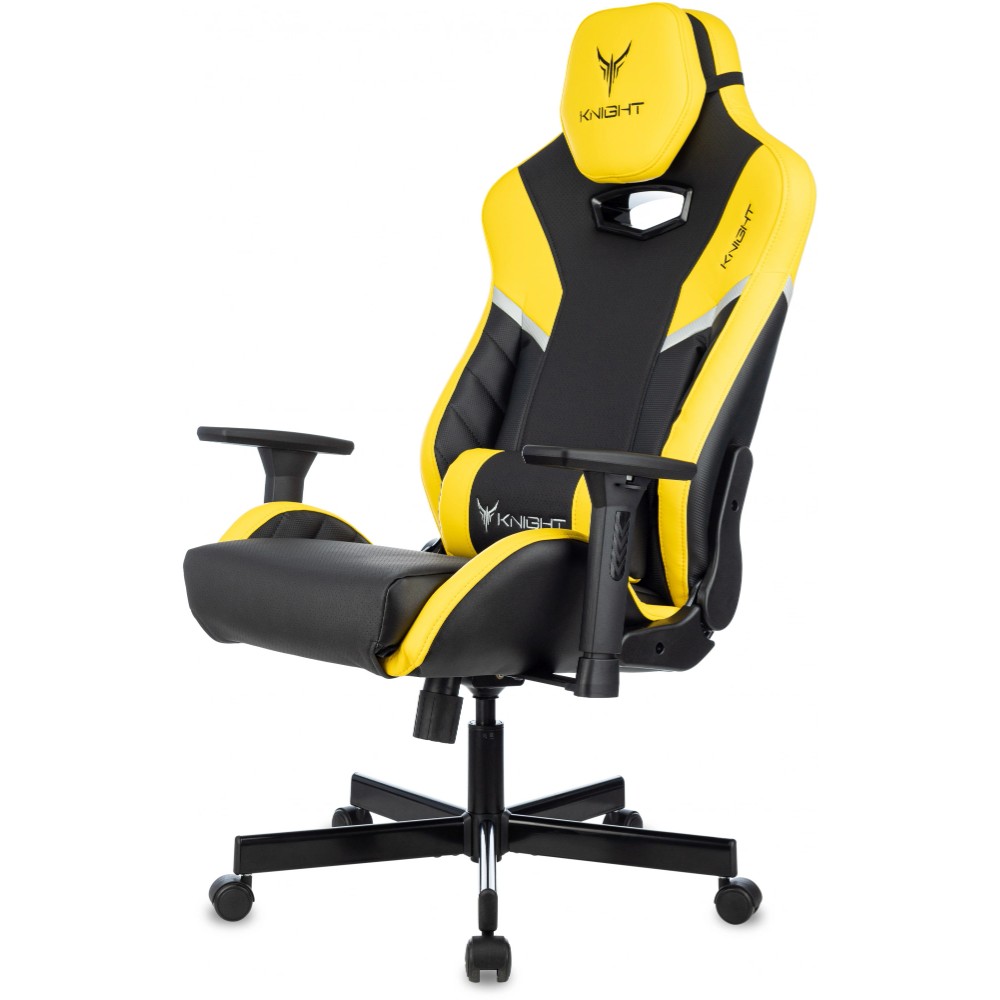 Кресло игровое Бюрократ Knight Thunder 5X экокожа, черный, желтый, металл