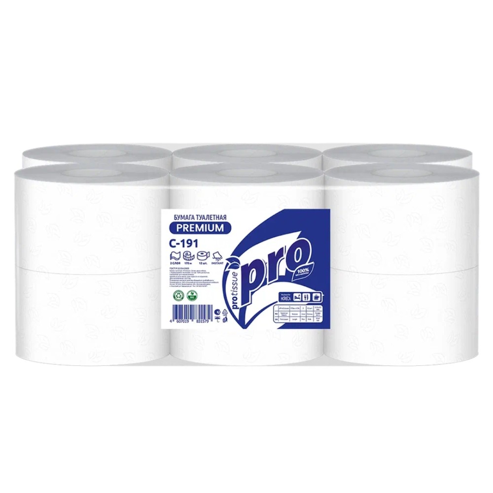 Бумага туалетная  PROtissue 170м, 2 слоя, Instant, 100% целлюлоза
