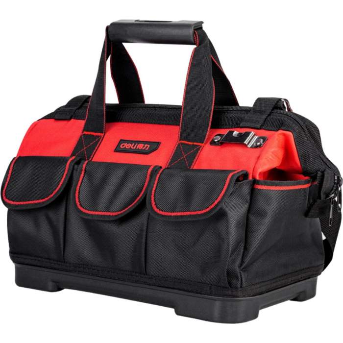 Сумка для инструментов Deli RS DL430316, 380х210х280 мм, ткань Oxford, пластиковое дно, черный, красный