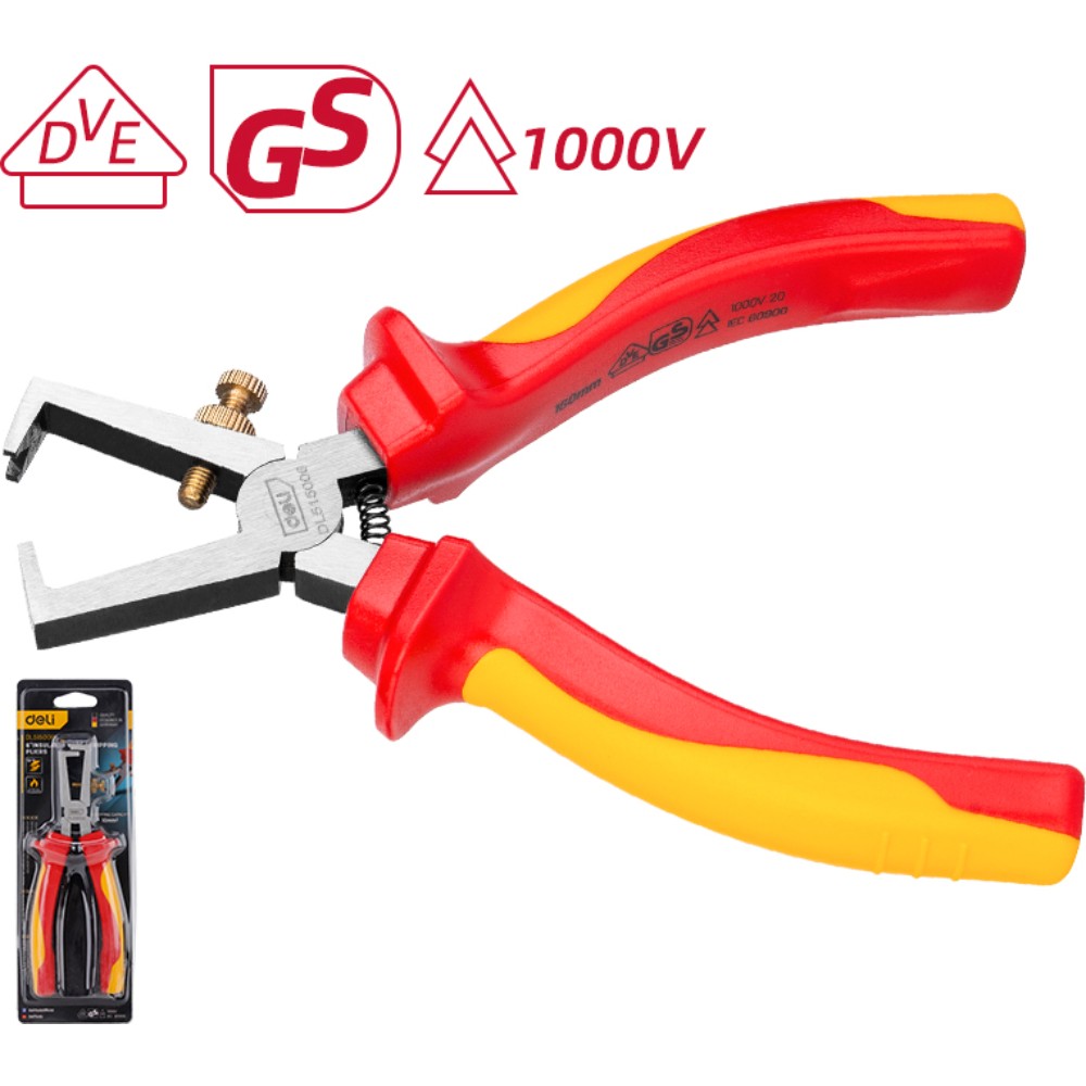 Клещи диэлектрические Deli YS EDL515006, 160 мм, красный, желтый