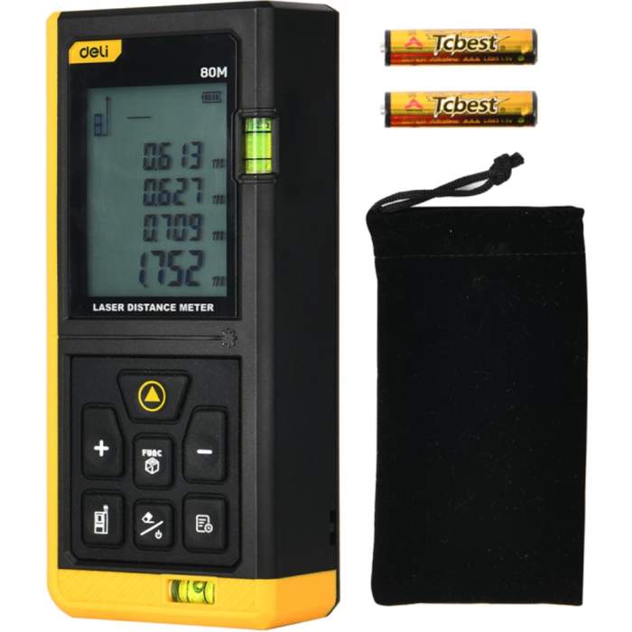 Дальномер лазерный Deli YS EDL4169, 80 м, желтый, черный
