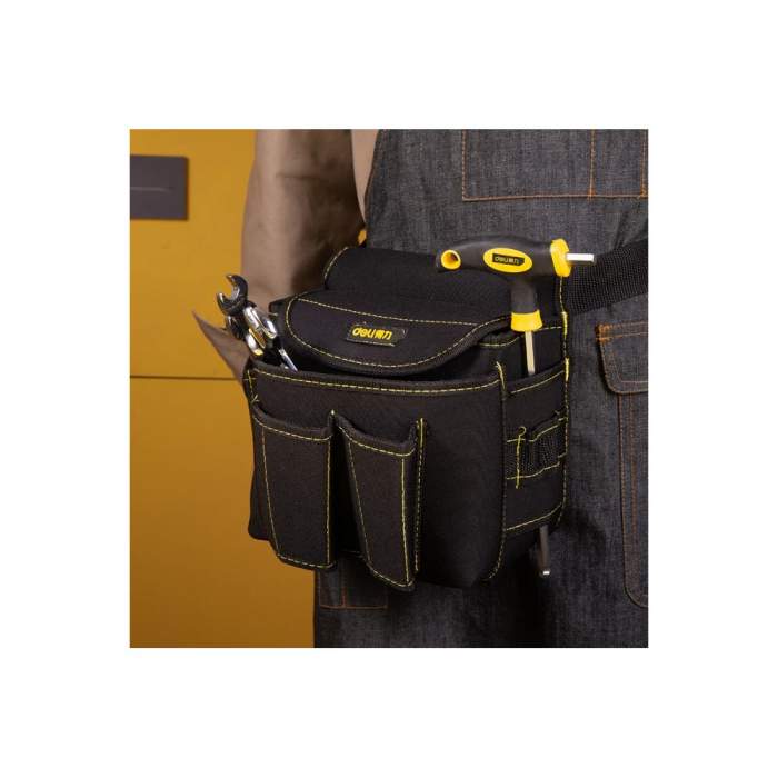 Сумка для инструментов поясная Deli YS EDL-P4, 220х140х200 мм, ткань Oxford, черный