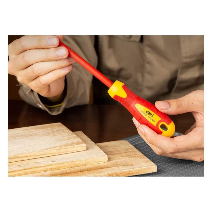 Отвертка диэлектрическая Deli YS EDL5151251, SL5,5х125 мм, желтый, красный