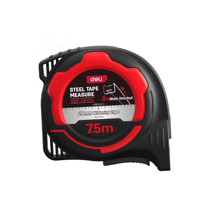 Рулетка Deli RS EDL377528Y, 7,5 м х 28 мм, красный, черный