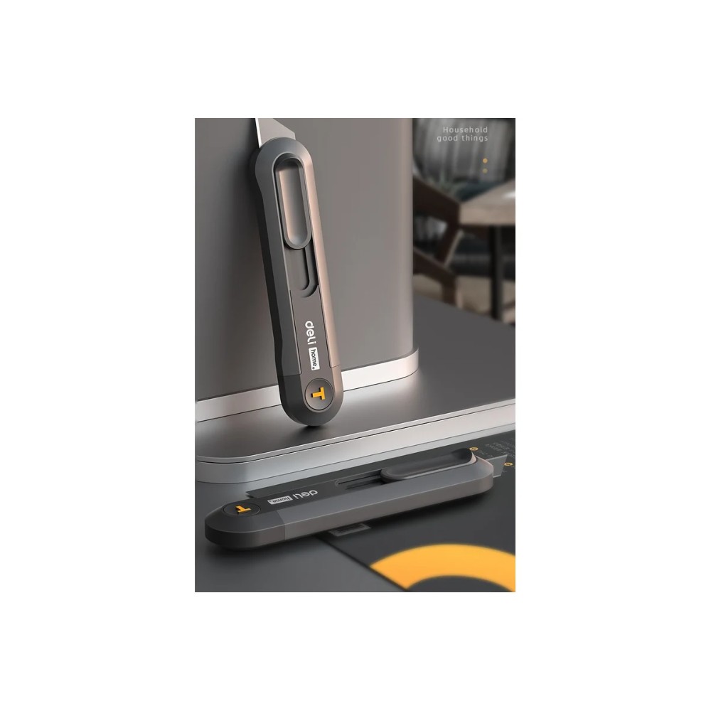 Нож строительный Deli HS EHT4008, 135x30 мм, трапеция, Soft Touch, черный
