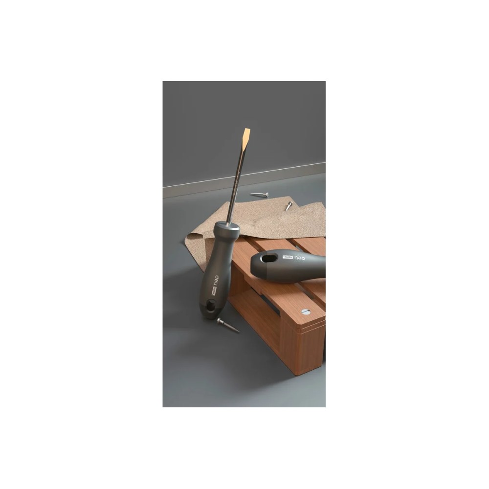 Набор отверток Deli HS HT1004, 4 шт. (PH1х100,PH2х150,SL5х100, SL6х150), Soft Touch, черный