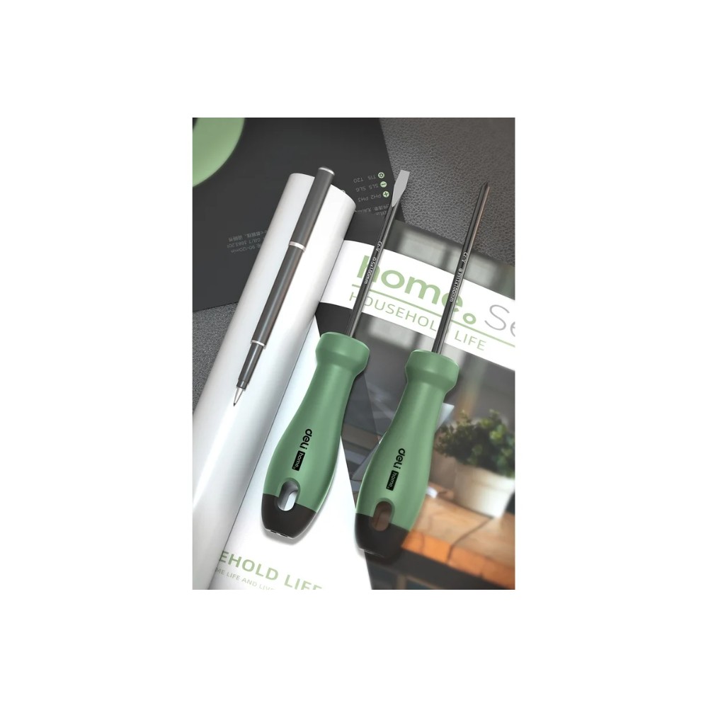 Набор отверток Deli HS HT1004L, 4 шт. ( PH1х100,PH2х150,SL5х100,SL6х150), Soft Touch, зеленый