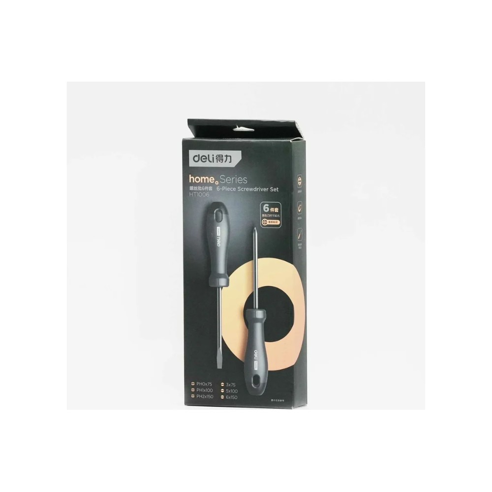 Набор отверток Deli HS EHT1006, 6 шт, Soft Touch, черный