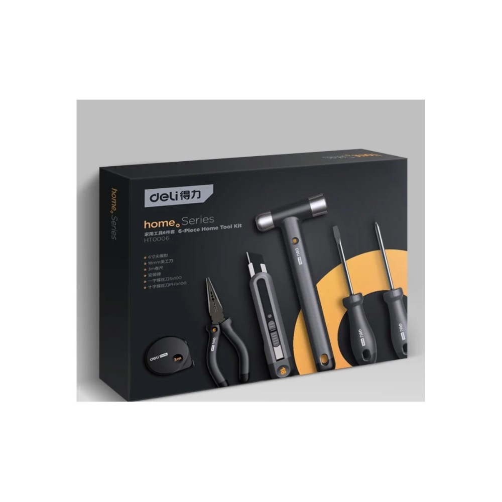 Набор ручного инструмента Deli HS EHT0006, 6 предметов, Soft Touch, черный