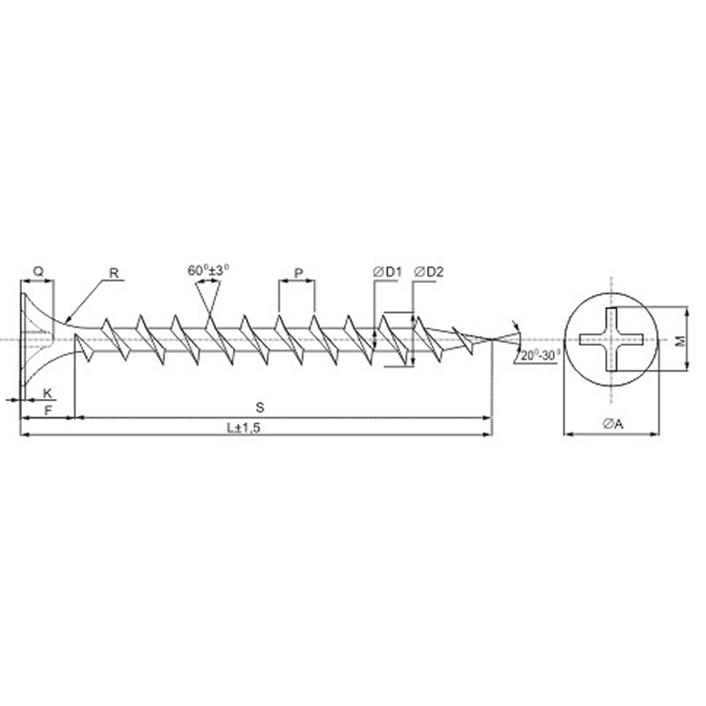 Саморез 3.5х45 мм для монтажа ГКЛ к дереву, фосфат, 500 шт.