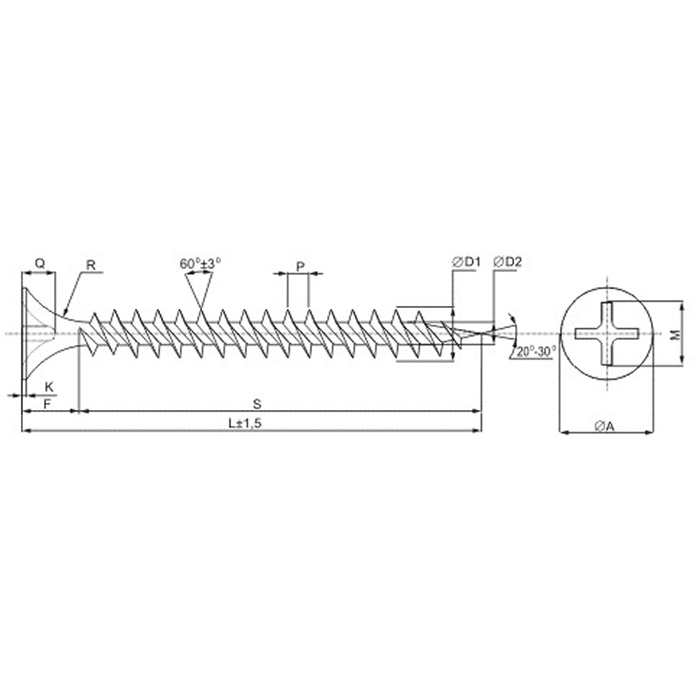 Саморез 3.5х35 мм для монтажа ГКЛ к металлу, фосфат, 1000 шт.