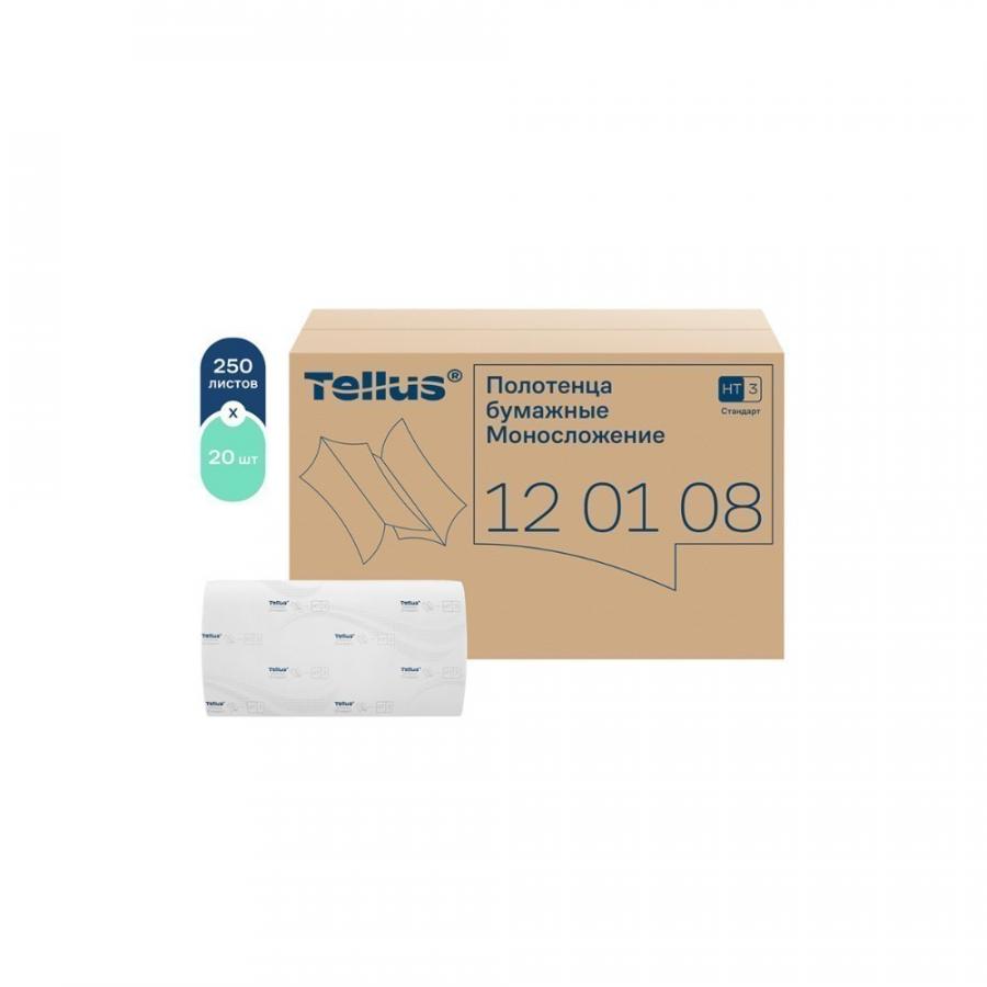 Полотенца бумажные Tellus Моносложение Стандарт, листовые, 1-сл., 250 листов, H3