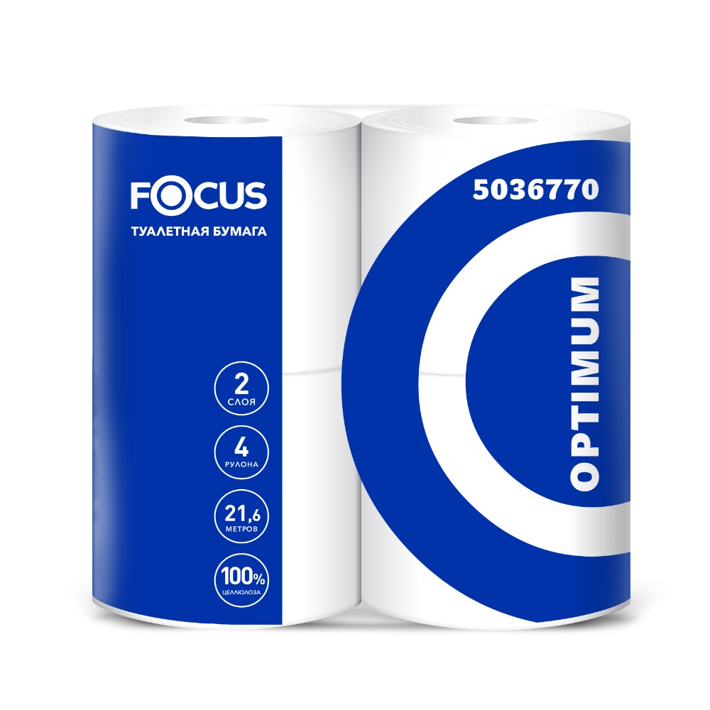 Бумага туалетная Focus Optimum, 2 слоя, 21,6 м, 4 рулона, 100% целлюлоза