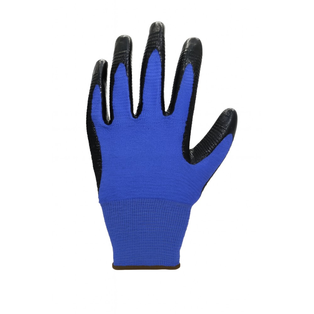 Перчатки полиэстеровые BVB с нитриловым покрытием, Арматурщик, 13 кл. вязки, р-р 10, синий, черный