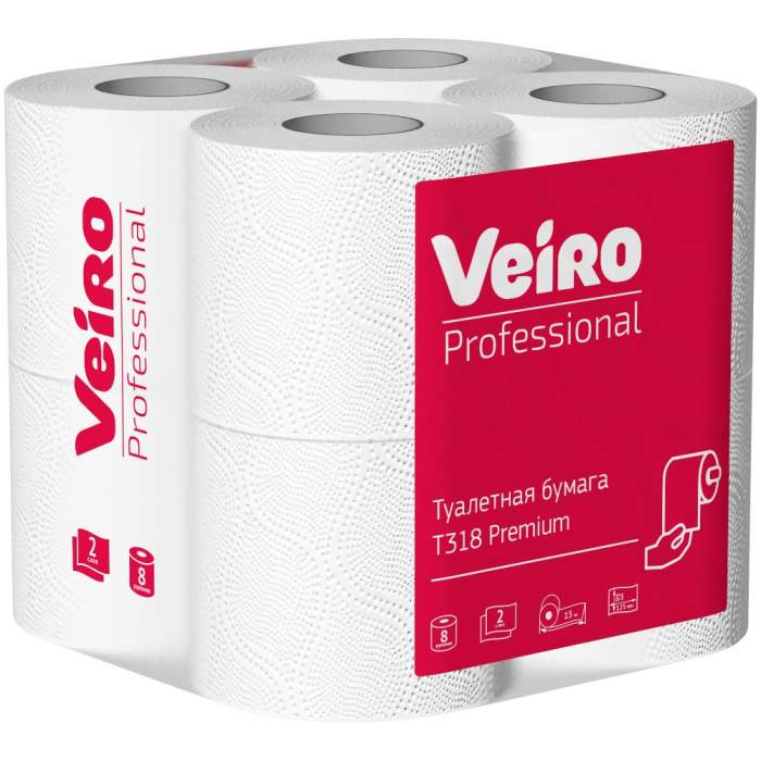 Бумага туалетная Veiro Professional Premium, в стандартных рулонах, 8 рул, 15 м, 2 слоя