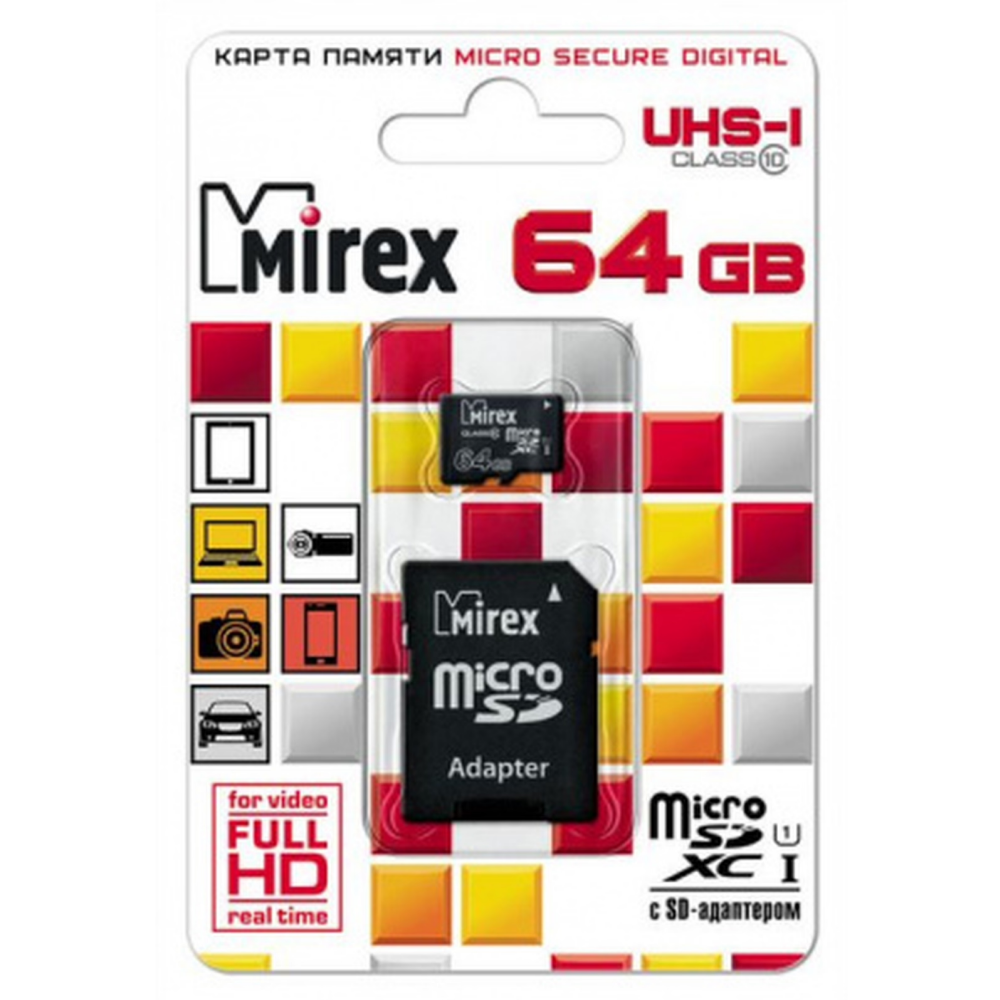 Карта памяти Mirex UHS-I MicroSDXC 64GB V30/A1/C10 (Class 10)