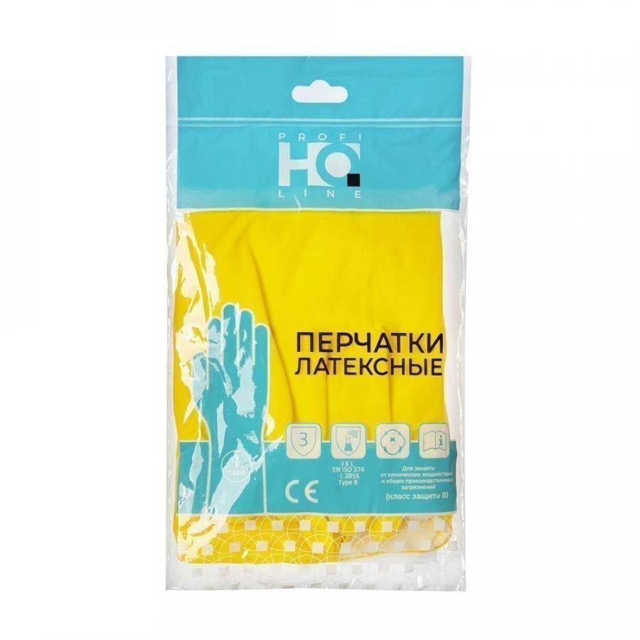 Перчатки латексные HQ Profiline, р-р M, с х/б покрытием, желтый
