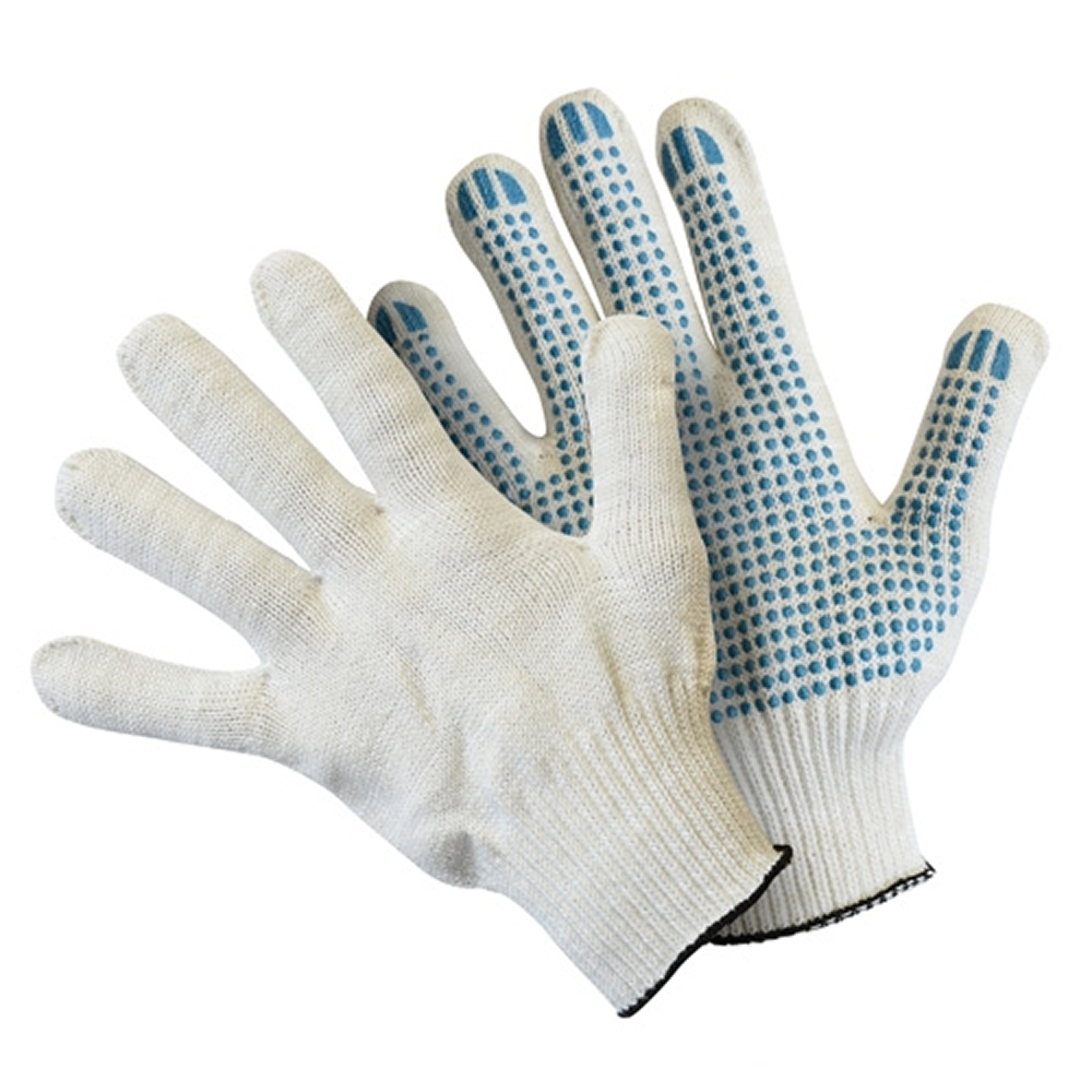 Перчатки трикотажные х/б, с ПВХ покрытием Точка из 6-и нитей, 10 кл. вязки, белый