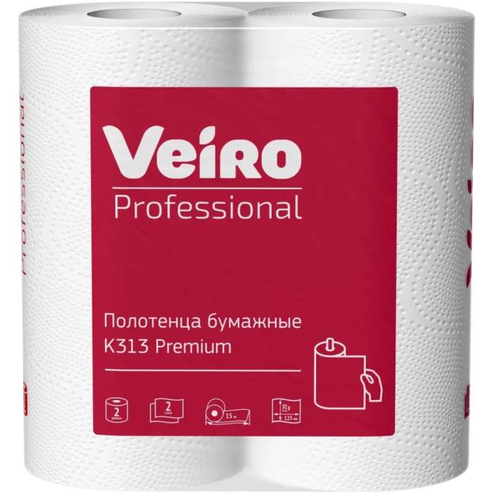 Полотенца бумажные Veiro Professional Premium, в рулонах, 2 рулона, 15 м, 2 слоя