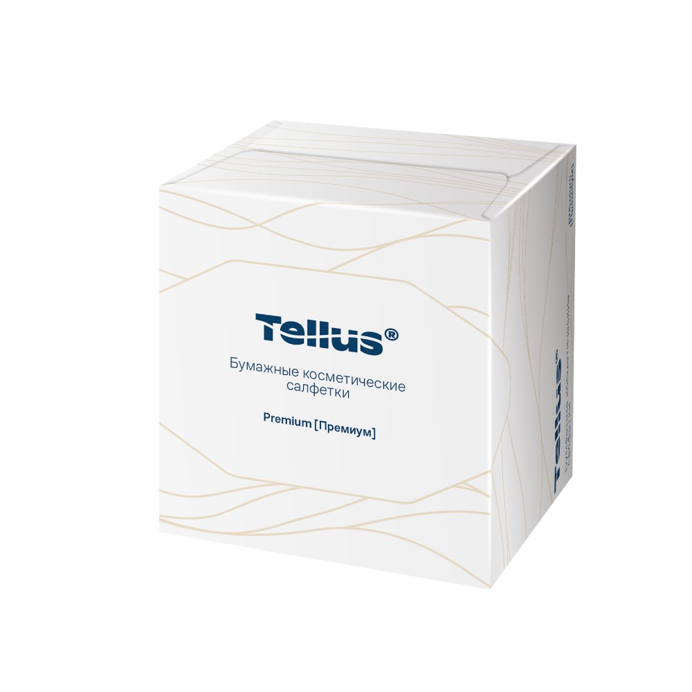 Салфетки Tellus Премиум для лица, 90 шт/упак, в кубе, белые