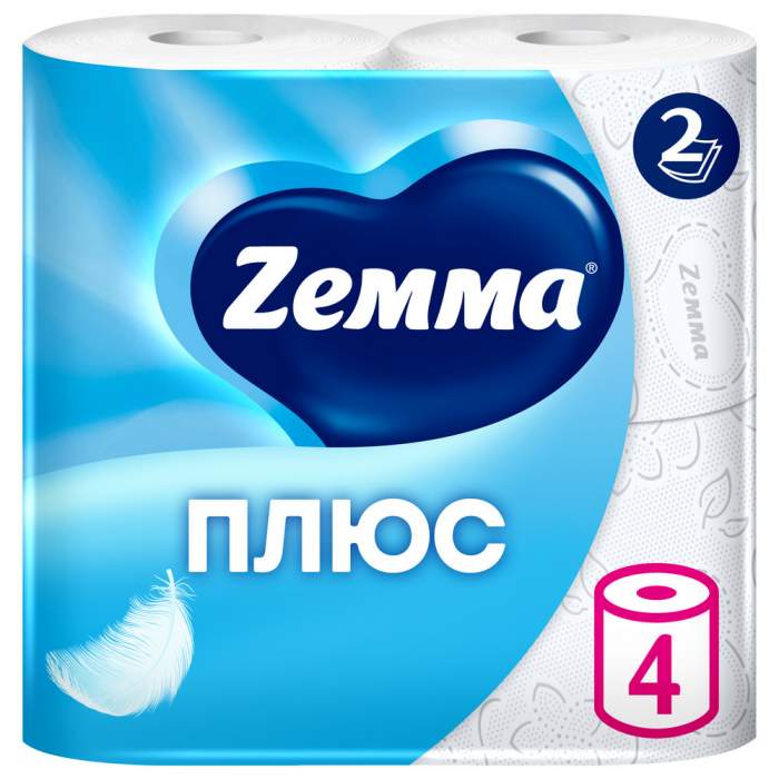 Бумага туалетная Zemma Плюс, 4 рулона, 2 слоя, белый