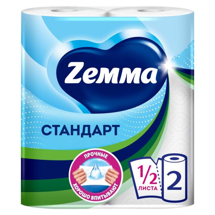 Полотенца бумажные Zemma Стандарт, 2 рулона, 2 слоя, белый