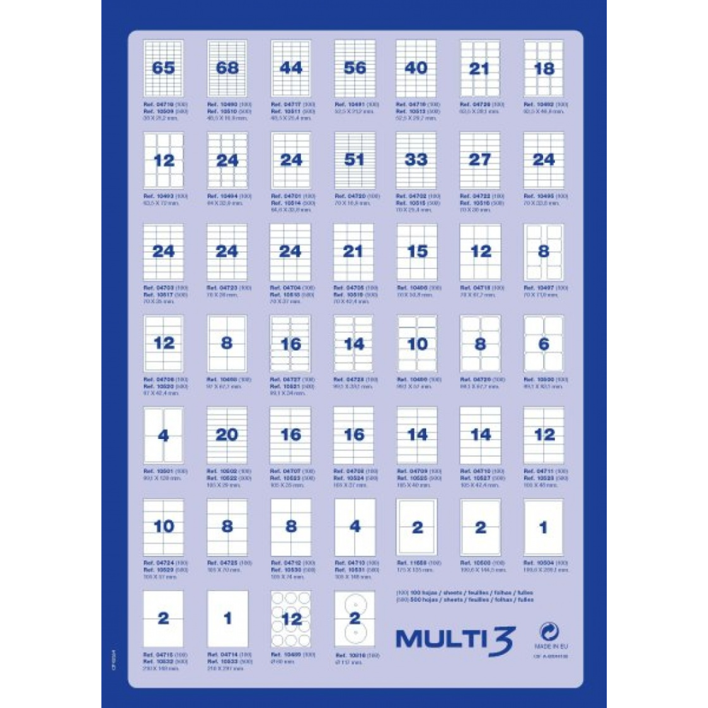 Самоклеящиеся этикетки универсальные MULTI 3, 64.6х33.8 мм, 100 листов, белый