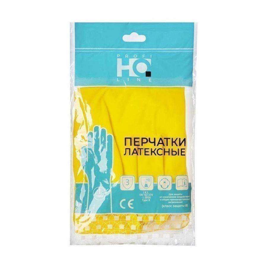 Перчатки латексные HQ Profiline, р-р S, с х/б покрытием, желтый