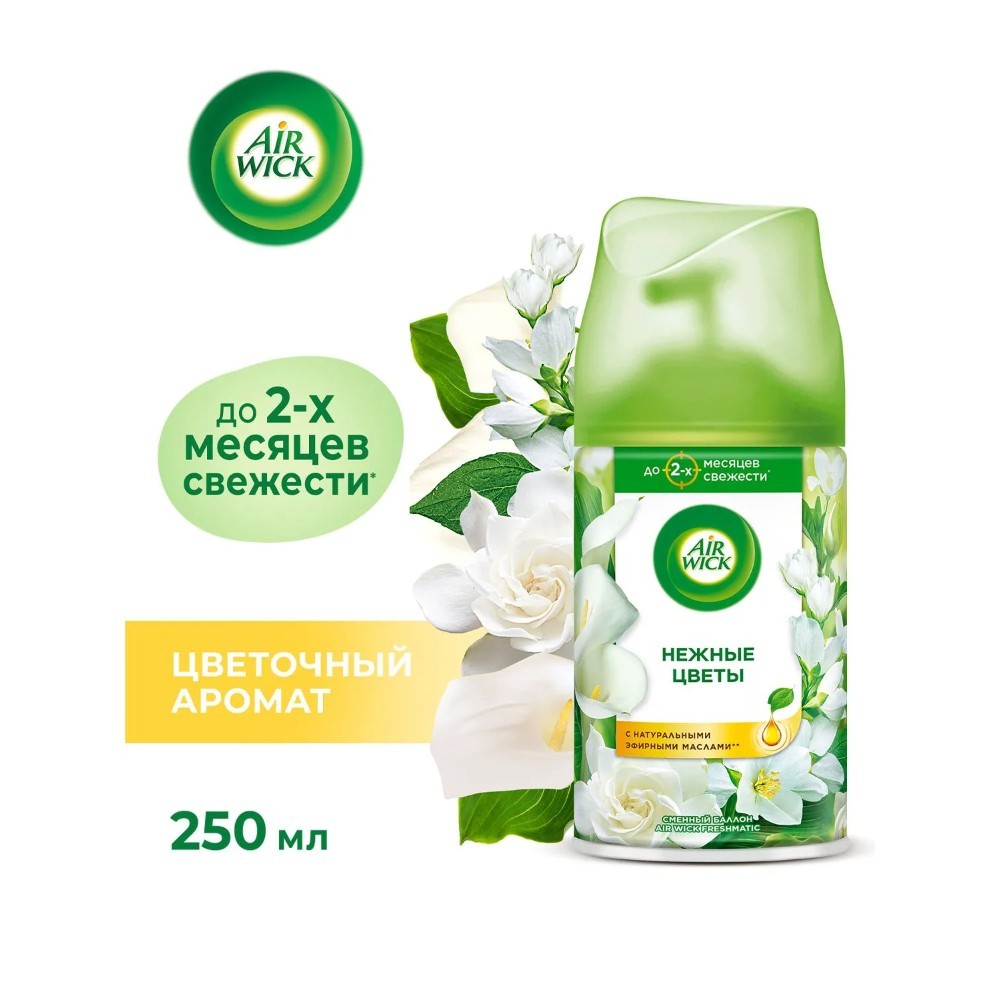 Освежитель воздуха Air Wick Fresh Matic Нежные цветы, сменные аэрозольные баллоны, 250 мл